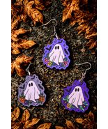 Ghost with Flowers Earrings, Handmade Halloween Jewelry, Floral Ghost De... - $17.99
