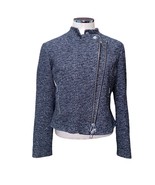 Theory Kinde Black Navy Twill Tweed Asymmetric Zip Moto Jacket Women’s S... - $44.48
