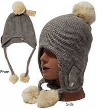 American Rag Women Soft Knit Heather Grey Trapper Hat with Ivory Pom-Poms (1pc) - £10.11 GBP