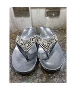 Alex Marie Flip Flops Womens Size 8M Black Leather Beaded Cork Sole Slip On - $33.85 CAD