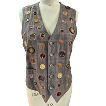 VTG Plaid Wool Vest Art Multi Button Design Olive Green Satin Back M Unisex - €59,77 EUR
