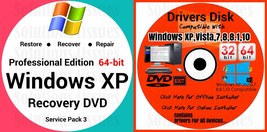 Windows Xp Pro 64 bit &amp; &amp; Driver Combo Reinstall Boot Restore DVD Disk - £14.20 GBP