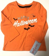 Cat &amp; Jack Girl&#39;s Orange Happy Halloween Glitter Long Sleeve T-Shirt Siz... - £9.37 GBP