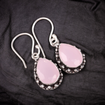Rose Chalcedony Gemstone 925 Silver Earring Handmade Jewelry Earring 1.41&quot; - £10.52 GBP