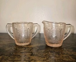 Jeannette Cherry Blossom Pink Creamer &amp; Sugar Depression Glass - £18.73 GBP