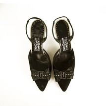 Salvatore Ferragamo Black Suede Pointed Toe Bow Slingback heels pumps si... - $242.55