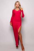 Red Long Sleeve V Neck Open Back Maxi Dress - £19.95 GBP