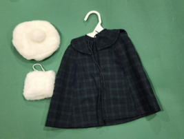 American Girl Doll Samantha Plaid Cape/Coat Hat, Muff,  Hanger - £29.06 GBP