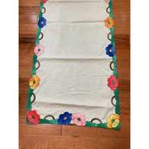 Vintage Floral Applique Linen Table Runner 15x50 - $19.55