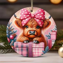HIGHLAND COW Stained Acrylic Christmas Ornament 3&quot; PINK - $8.00