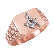 10K Mens Rose Gold Masonic Rectangular Ring - £329.58 GBP