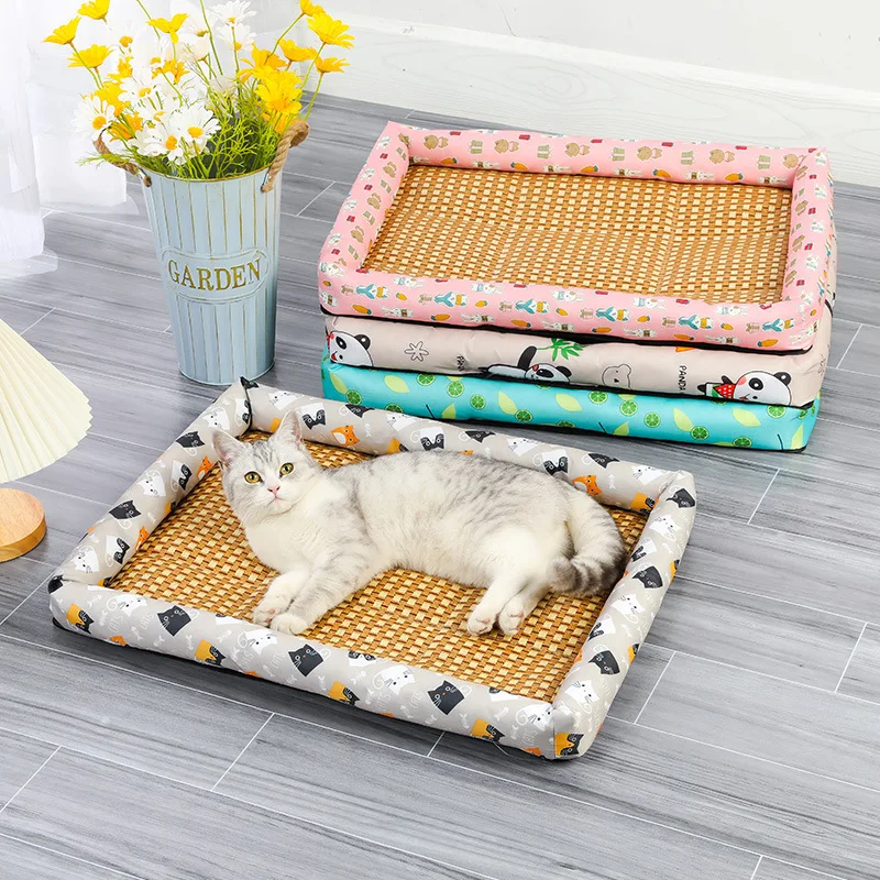 Pet Cat Bed Mat Rattan Woven Cat Sleeping Mat Sofa Bed Summer Pet Cooling Mat fo - £18.68 GBP