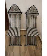 Pair of Vintage Handcrafted Wood Damascene Folding Chairs –Mother of Pea... - €639,64 EUR