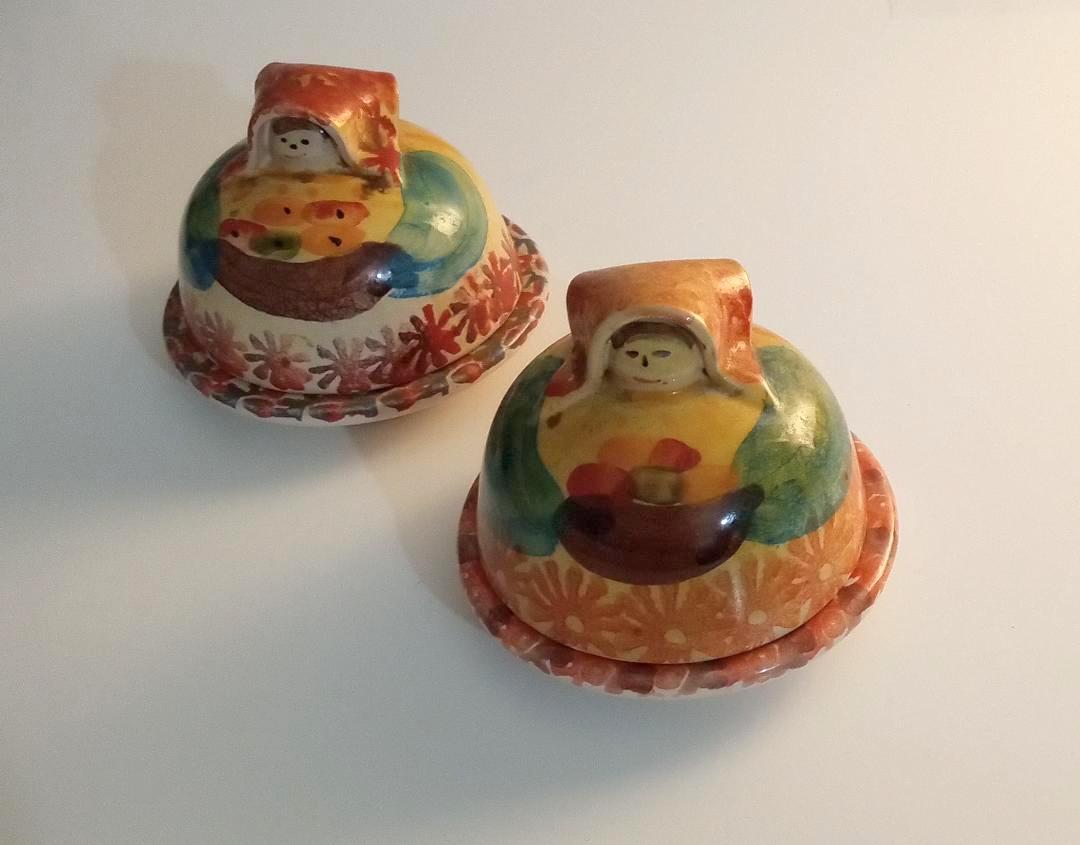 Italian Pair of Lady Salt Cellars Table Top Decor Handmade In Italy Hand painted