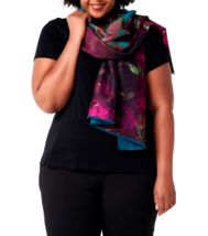 Susan Graver Reversible Print to Solid Woven 73&quot; x 25&quot; Scarf - Teal / Ma... - £15.49 GBP