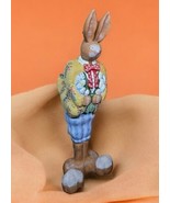 Dept 56 Easter Bunny Rabbit Floral Jacket Big Feet Hinged Tilts 15 3/4 in H - £46.92 GBP