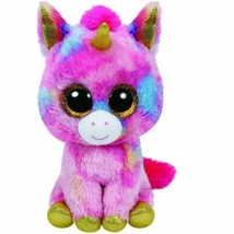 Ty Beanie Boos Fantasia The Unicorn Pink Gold Glitter Sparkle Plush Toy 6 Inch - £7.02 GBP