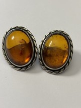 Vintage 925 Amber Clip Earrings LARGE - £29.41 GBP