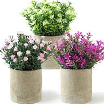 Alagirls Small Fake Plants Set Of 3 Indoor Home Decor,, Purple Pink White. - £28.73 GBP