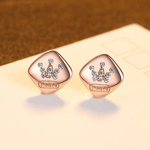 Earrings Crown Inset Zircon Rose Gold Stud Earrings High-Grade Sense S925 Silver - $18.00