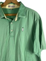 Peter Millar Polo Shirt XL Green &amp; White Stripe Knit Short Sleeve Cotton... - £36.64 GBP