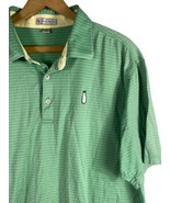 Peter Millar Polo Shirt XL Green &amp; White Stripe Knit Short Sleeve Cotton... - £36.43 GBP
