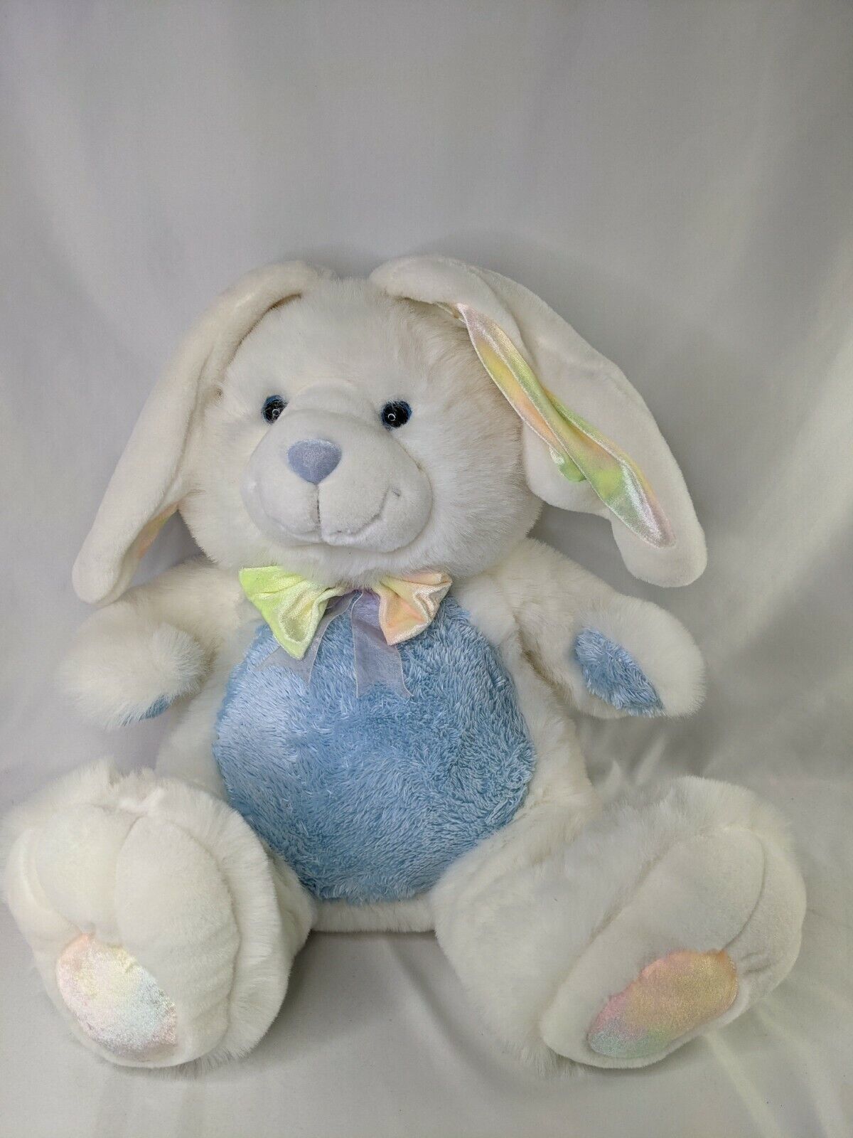 Emrad Creations White Rabbit Plush 16 Inch Easter Pastel Multicolor Ears Feet - $39.95