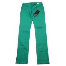 E Line Pants Womens 5 Green Flat Front Button Pocket Mid Rise Straight Jeans - $28.59