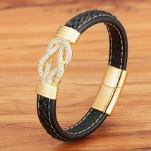 Quality Wrap Braided Leather Stainless Steel Bracelet For Men Magnetic Buckle Pa - £16.95 GBP