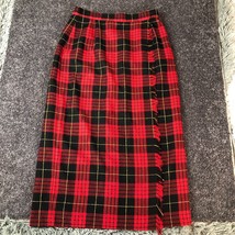 Vintage Skirt Red Tartan Wool Plaid Size 12 Waist 29&quot; Fringe Made in USA - £19.64 GBP