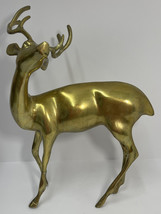 Vintage Solid Brass Deer Sculpture Figurine 14&quot; Tall Figure - £39.46 GBP