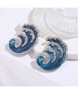 Sea Wave Brooch Fantasy Korean Strange Lapel Pins Crystal Blue Ocean Jew... - £9.44 GBP