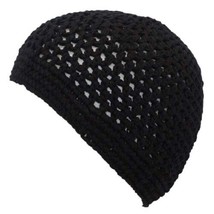Black 100% Cotton Crochet Beanie Skull Cap Knit Hat Men Women - £15.58 GBP