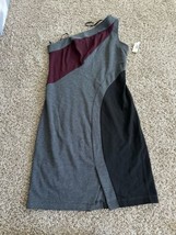 Allen B Color Block Gray, Black, and Maroon One-Shoulder Dress Mid Size ... - £14.93 GBP
