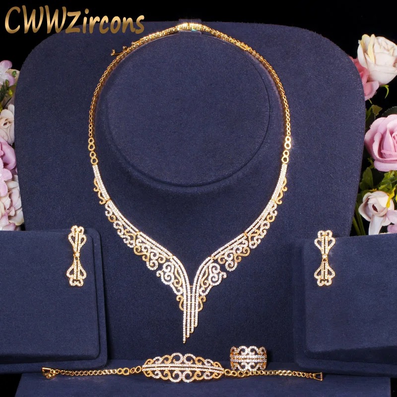 4 pcs Vintage Elegant Cubic Zirconia Wedding Bridal Jewelry Set African Ethiopia - £54.06 GBP