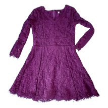 Ella Moss Girls Lace Dress Size 10 Purple Long Sleeves V Neck Lined - $20.36