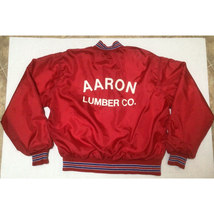 Vintage Aaron Lumber Co Bakersfield California Jacket Satin Bomber 936A - £68.46 GBP