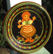 Redware Folk Art Plate Swiss Girl Hand Painted Holes for Hanging Signed ... - $23.75