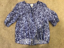 Knox Rose Purple Blue Boho Floral Ruffled Top Shirt Blouse XS S - £9.74 GBP