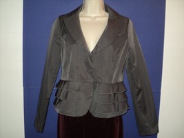 Cynthia Rowley Size M Jacket Brown-Gray Ruffled Peplum Long Sleeves Polyester - £17.74 GBP