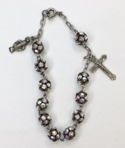 Vtg AB Crystal &amp; Silver Tone Bracelet with one Sterling Silver Crucifix ... - £31.60 GBP