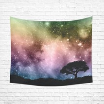 Starry Night Stars Nebula Galaxy Tree Silhouette Wall Tapestry - £29.57 GBP