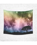 Starry Night Stars Nebula Galaxy Tree Silhouette Wall Tapestry - $50.25 CAD