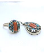 Tuareg Ring &amp; Pendant Set - Vintage Moroccan Boho Jewelry Silver Plated ... - $98.10 CAD