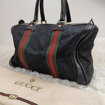 GUCCI Vintage Sherry Boston Bag Handbag GG Canvas Leather Black Auth MBb0071 - $242.83