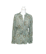 Lane Bryant Womens 18/20 Green Paisley Blouse Waist Tie Long Sleeve Shir... - £16.62 GBP