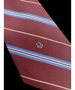 Vintage Dior Necktie Tie Spellout Designer 70s Maroon Blue Stripe 3&quot; Wide - £36.81 GBP