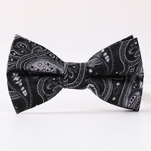 Bow Tie Black White Silver Paisley Adjustable Prom Wedding Tuxedo Formal Social - £7.64 GBP