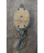 Vintage Antique Wood &amp; Iron Wheel Block &amp; Tackle Farmhouse Decor Barn Find  - $58.41