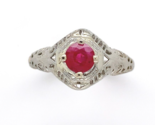 Art Deco 14k Gold Filigree Ring with .66ct Round Genuine Natural Ruby (#... - $1,652.31